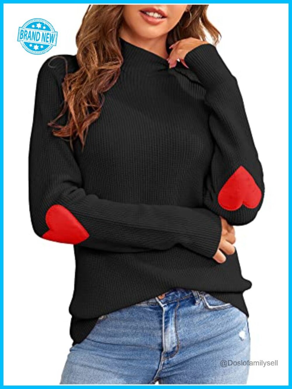 Turtleneck Oversize Chunky Knit Slouchy Pullover Sweater Heart Sleeve